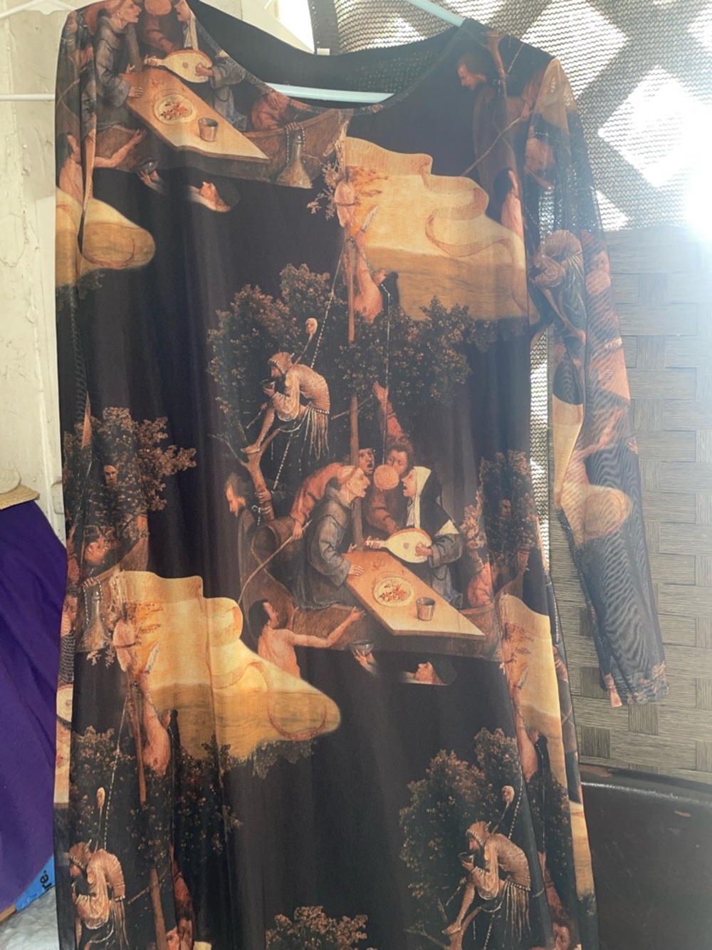 Black and Brown Printed Long-Sleeve Women’s Dress